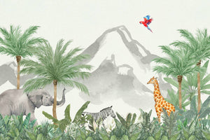 Safari Animals Under Mountain Wallpaper Mural