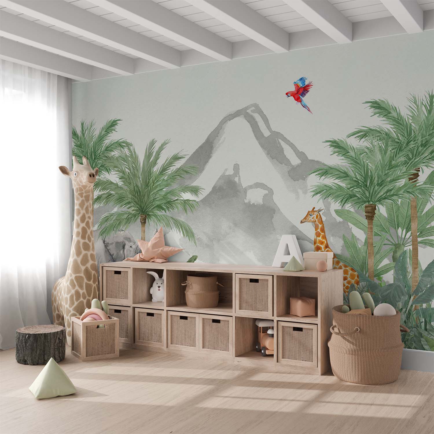 Safari Animals Under Mountain Wallpaper Mural