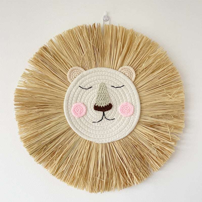 Straw & Woven Lion Wall Hanging