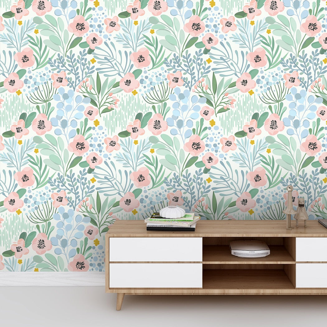 Watercolor Cheerful Flowers Peel And Stick Wallpaper