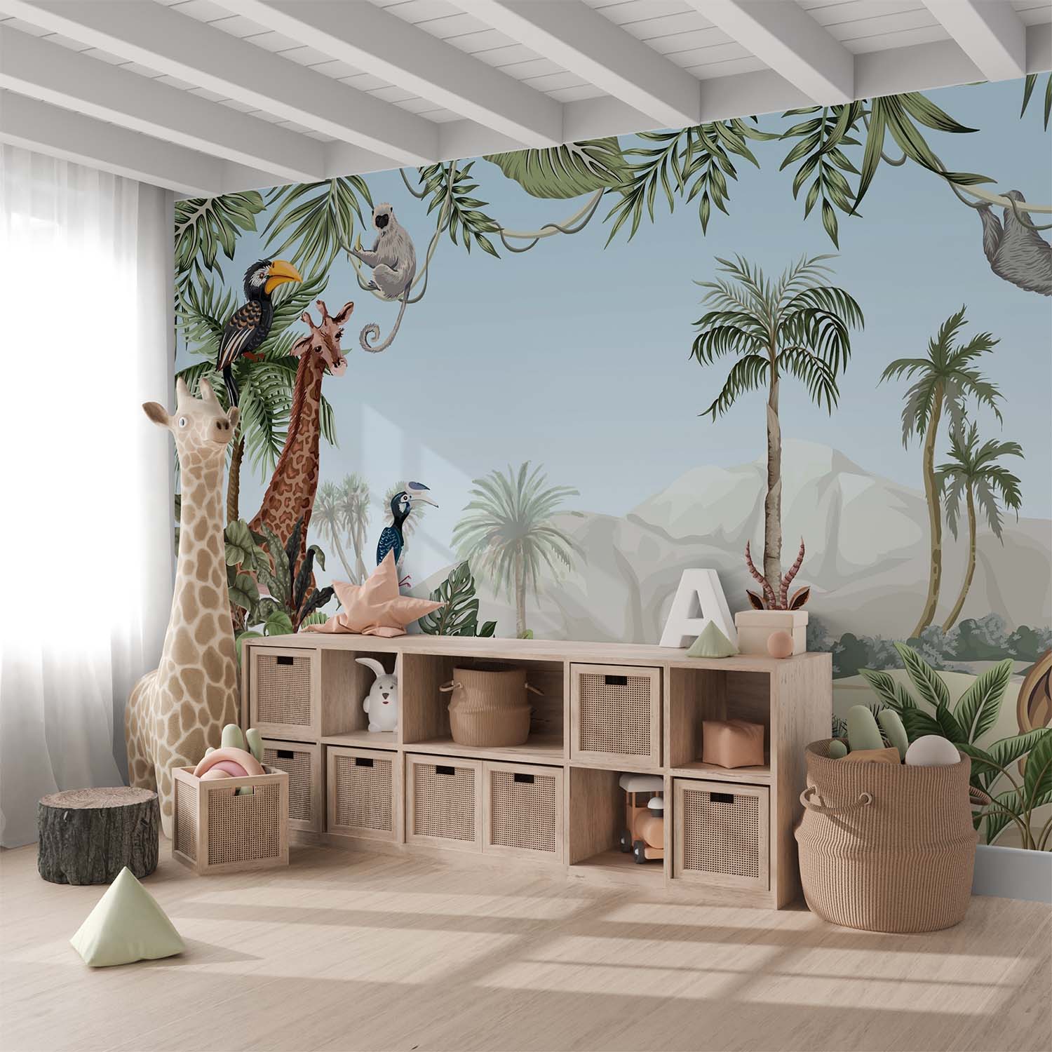 Tropical Wildlife Animals and Mountains Wallpaper Mural