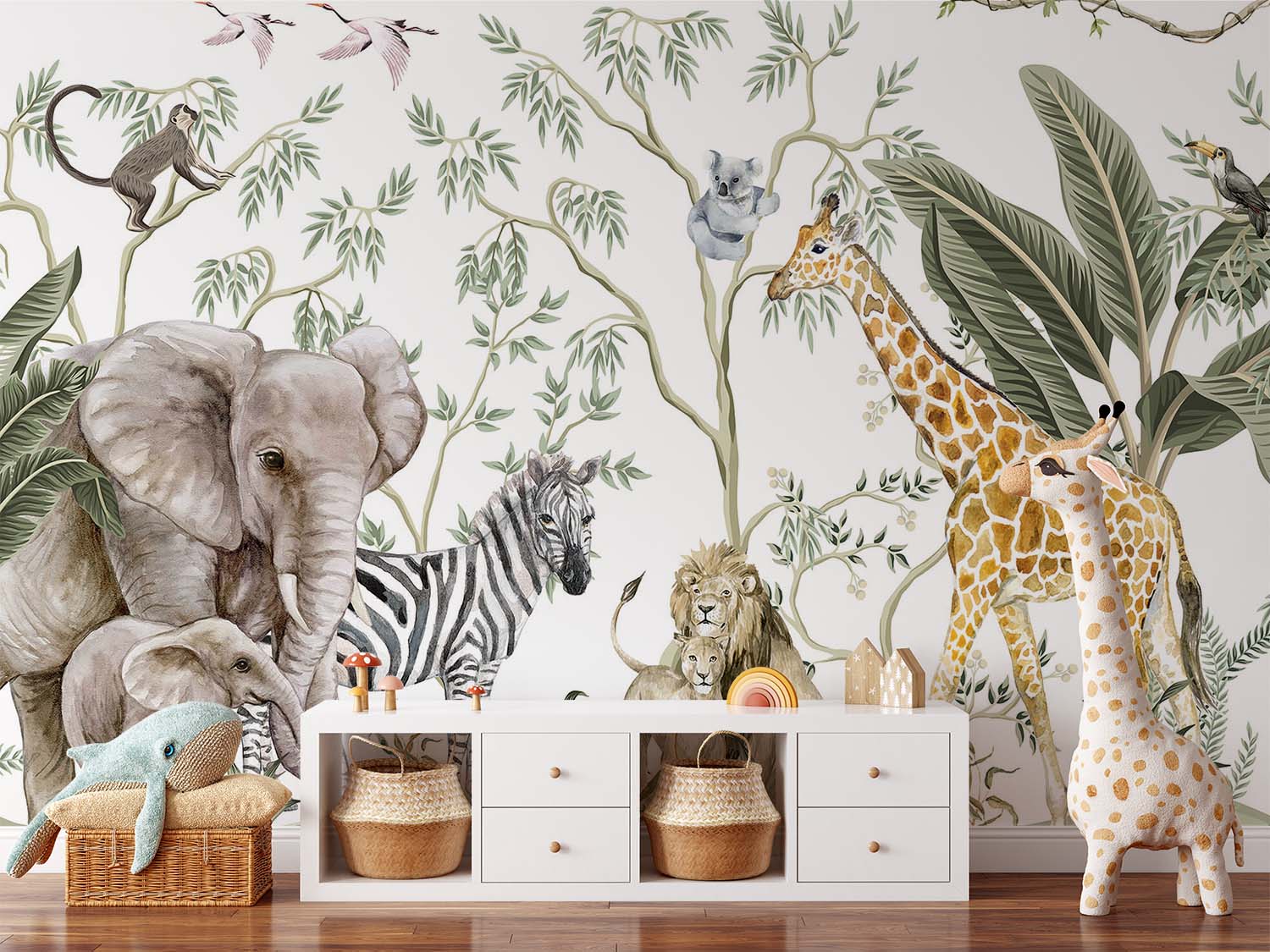 Marvelous Safari Animals And Trees Kids Room Wallpaper Mural