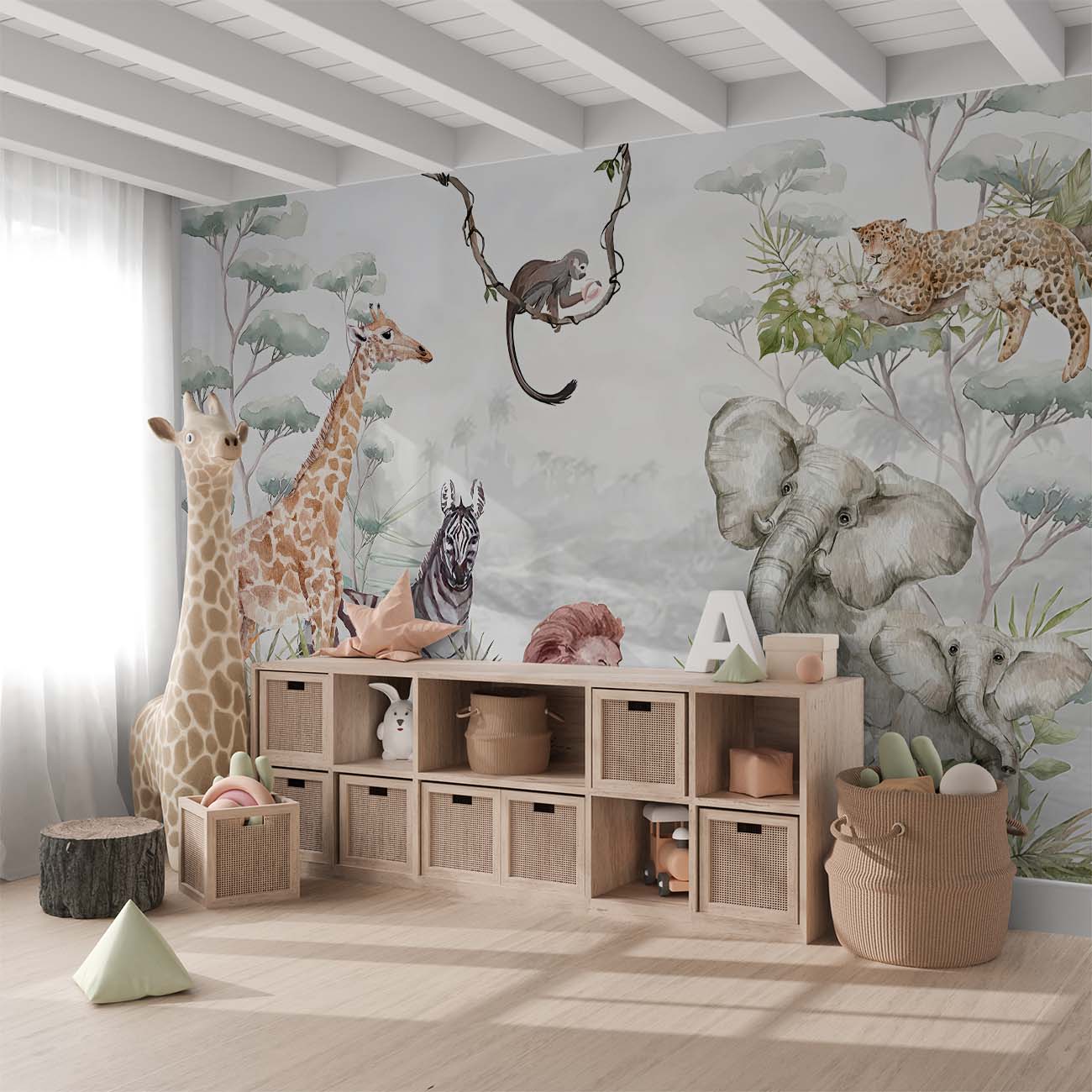 Vibrant Painted Colorful Animals Nursery Wallpaper Mural