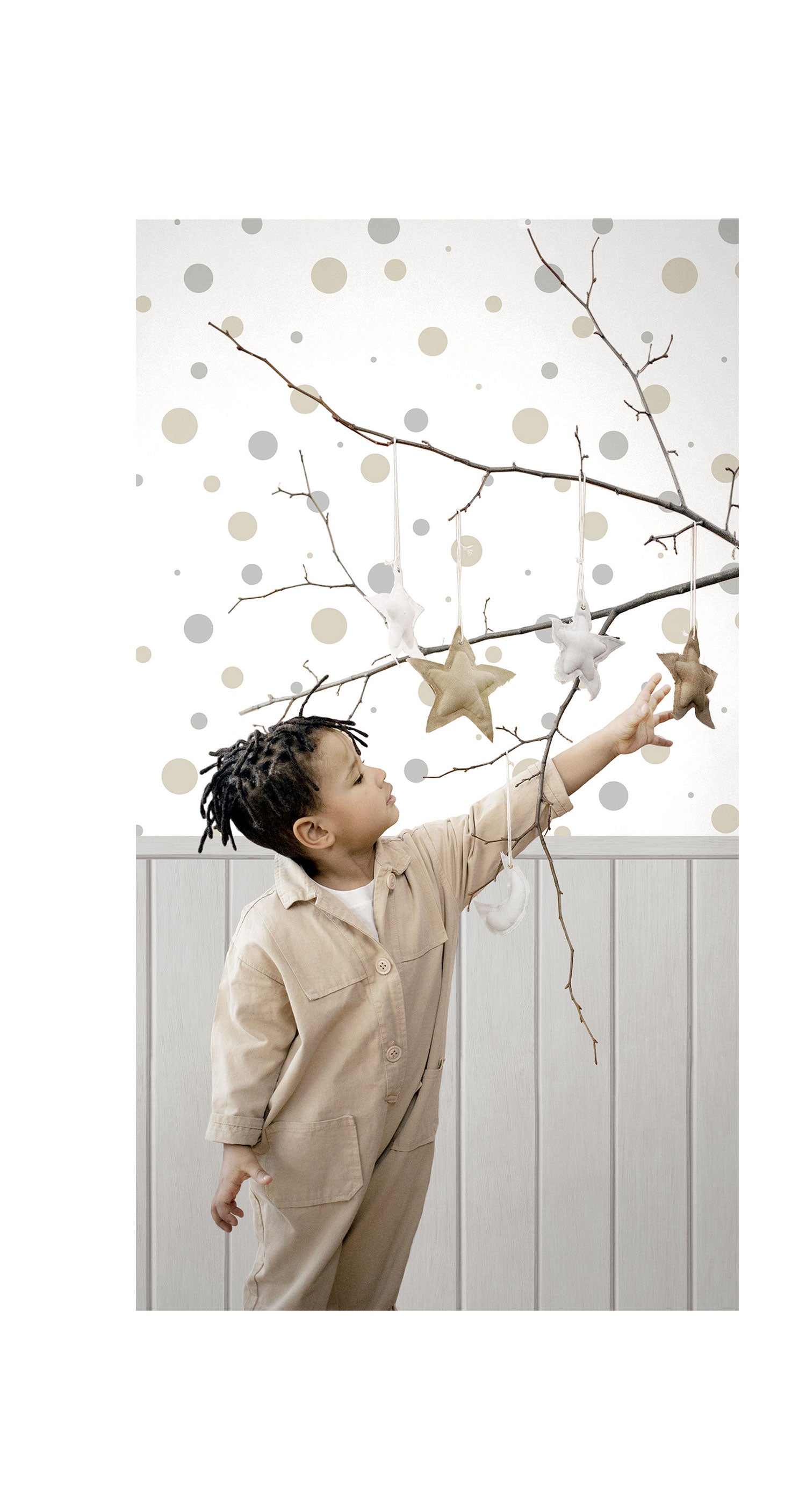 Children's wallpaper with gray and beige polka dots, 14822, Happy, Parato