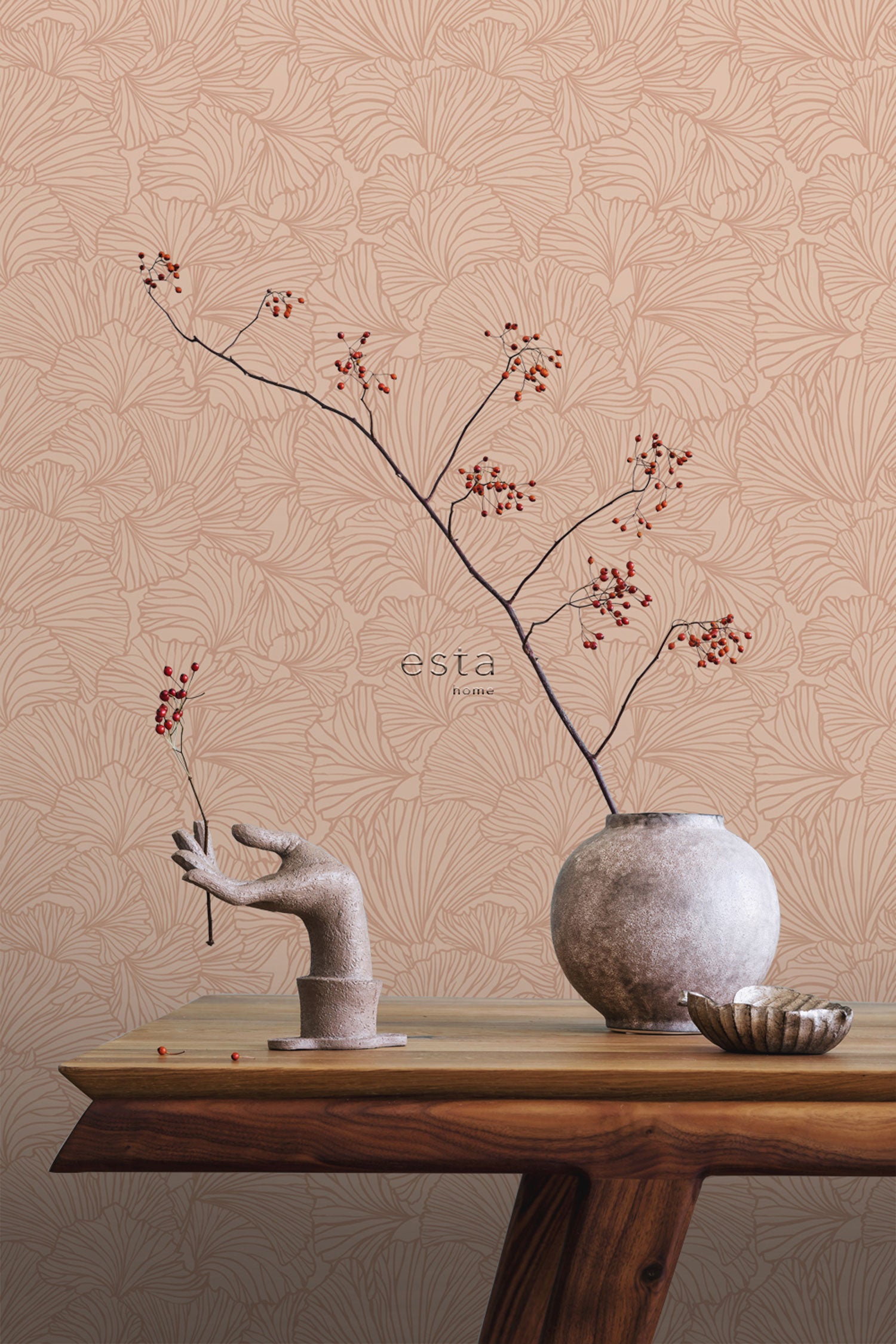 Brown non-woven wallpaper, leaves, 139490, To the Moon and Back, Esta Home