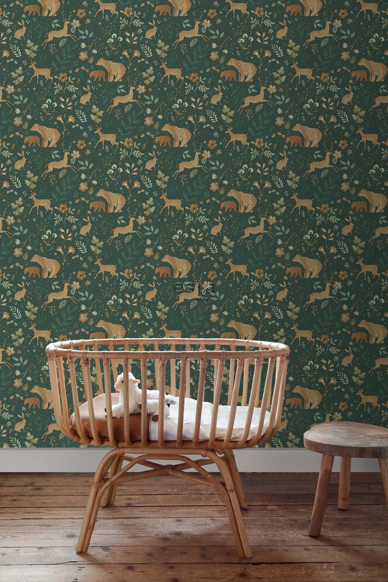 Green children's wallpaper with animals, 139587, To the Moon and Back, Esta Home