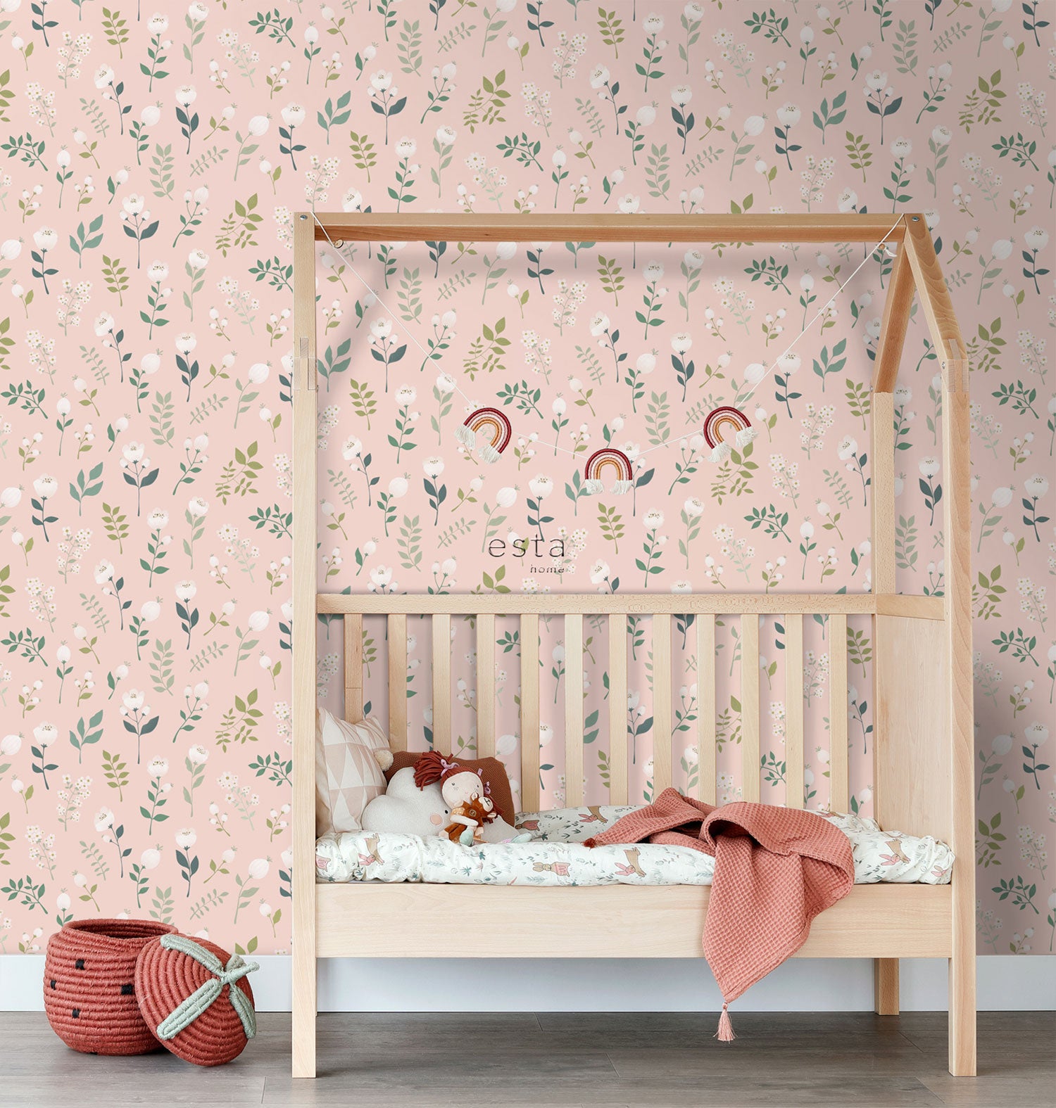 Pink floral non-woven wallpaper, 139340, To the Moon and Back, Esta Home