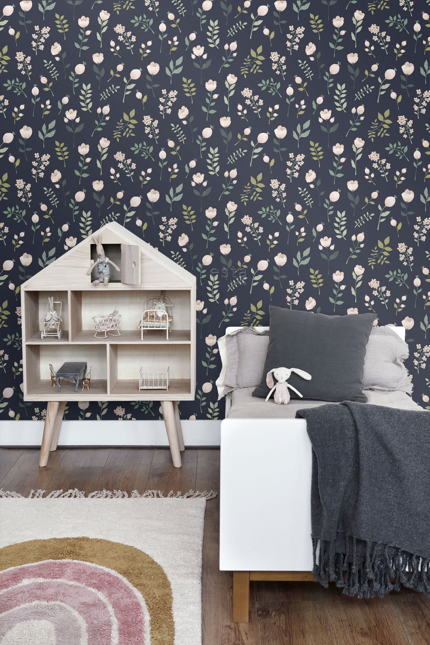 Blue floral non-woven wallpaper, 139341, To the Moon and Back, Esta Home