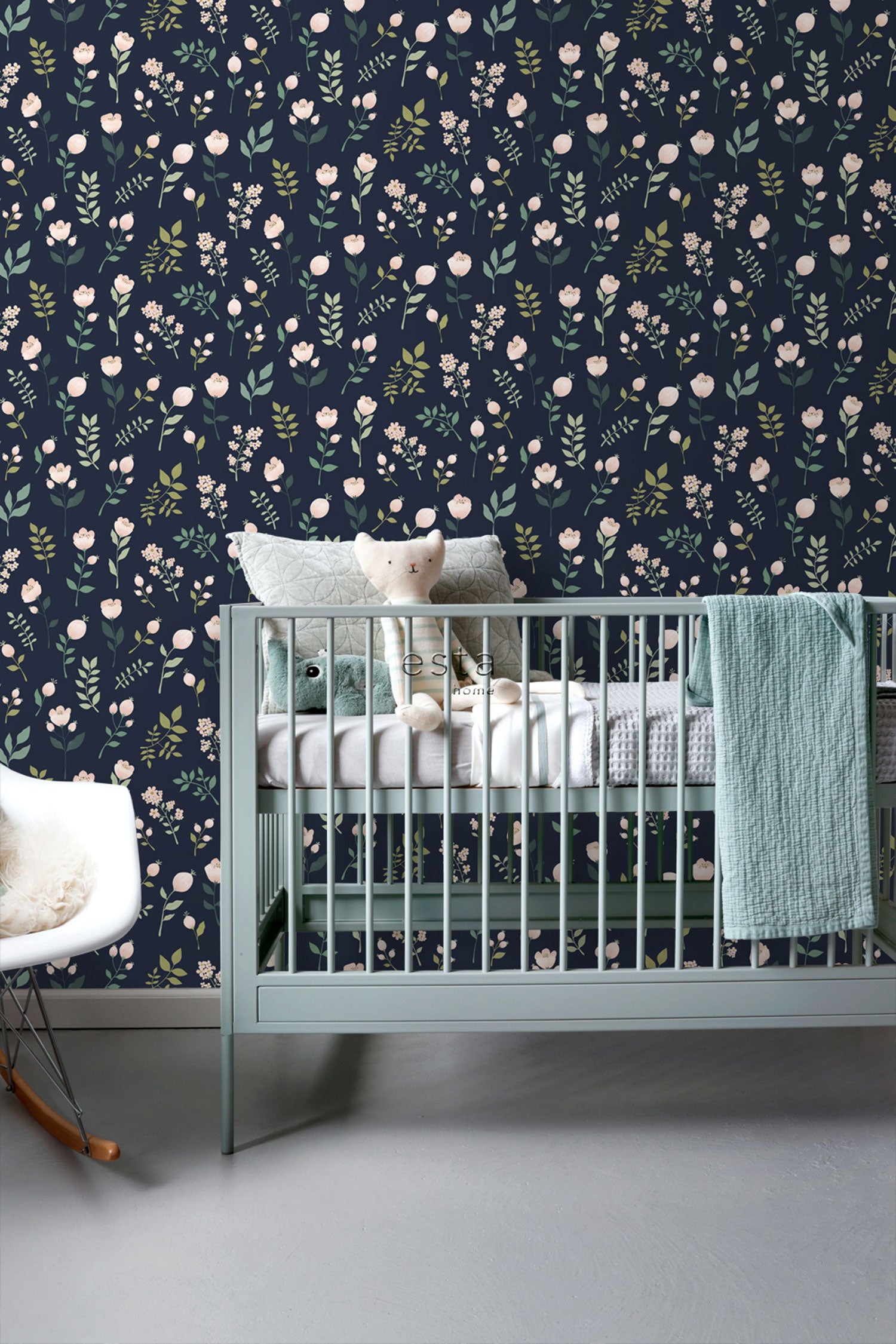 Blue floral non-woven wallpaper, 139341, To the Moon and Back, Esta Home