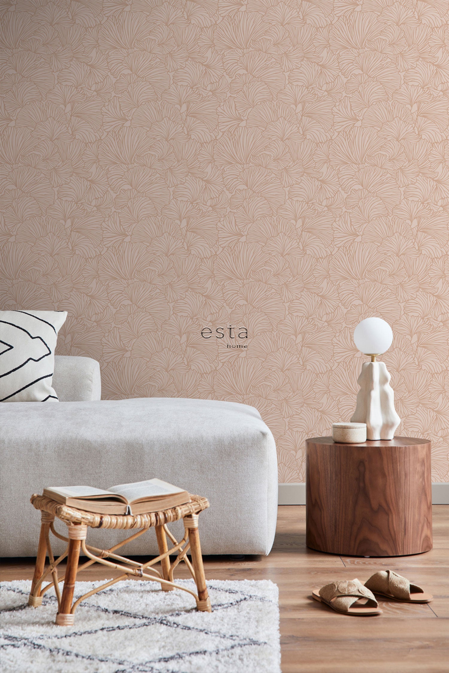Pink non-woven wallpaper, leaves, 139489, To the Moon and Back, Esta Home