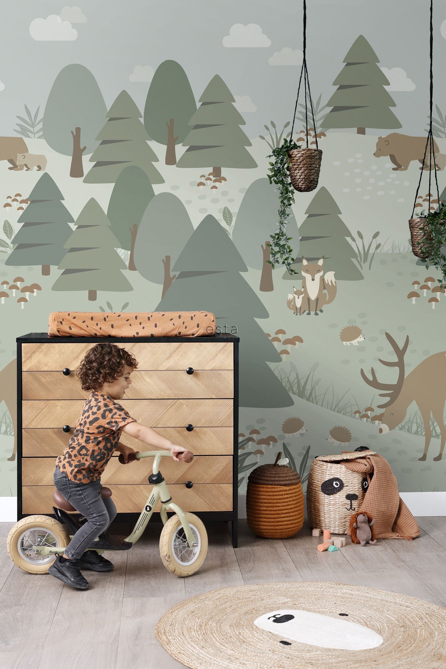 Children's wall mural with forest animals, 159257, To the Moon and Back, Esta Home