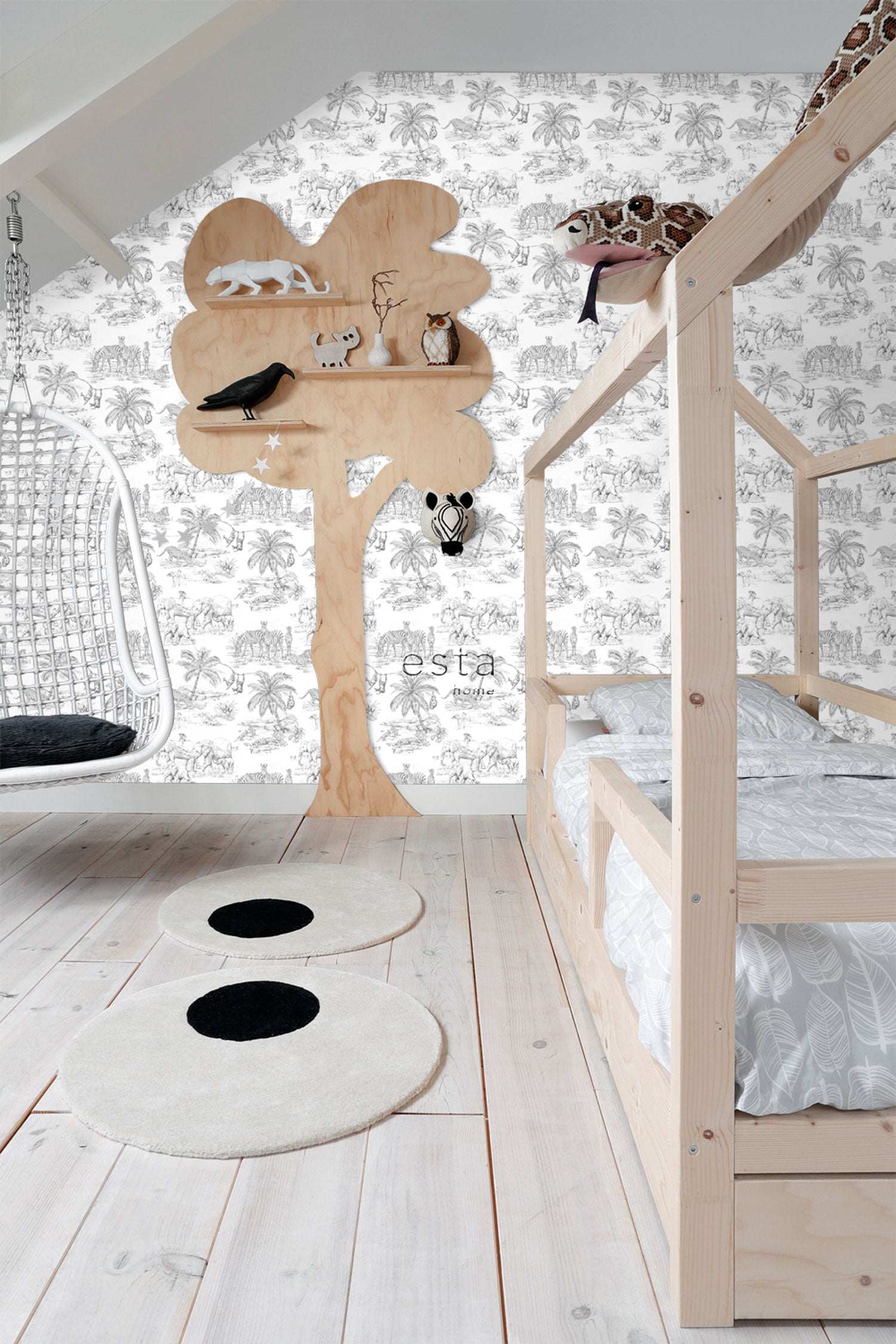 Black-white non-woven wallpaper, Animals, 139534, To the Moon and Back, Esta Home