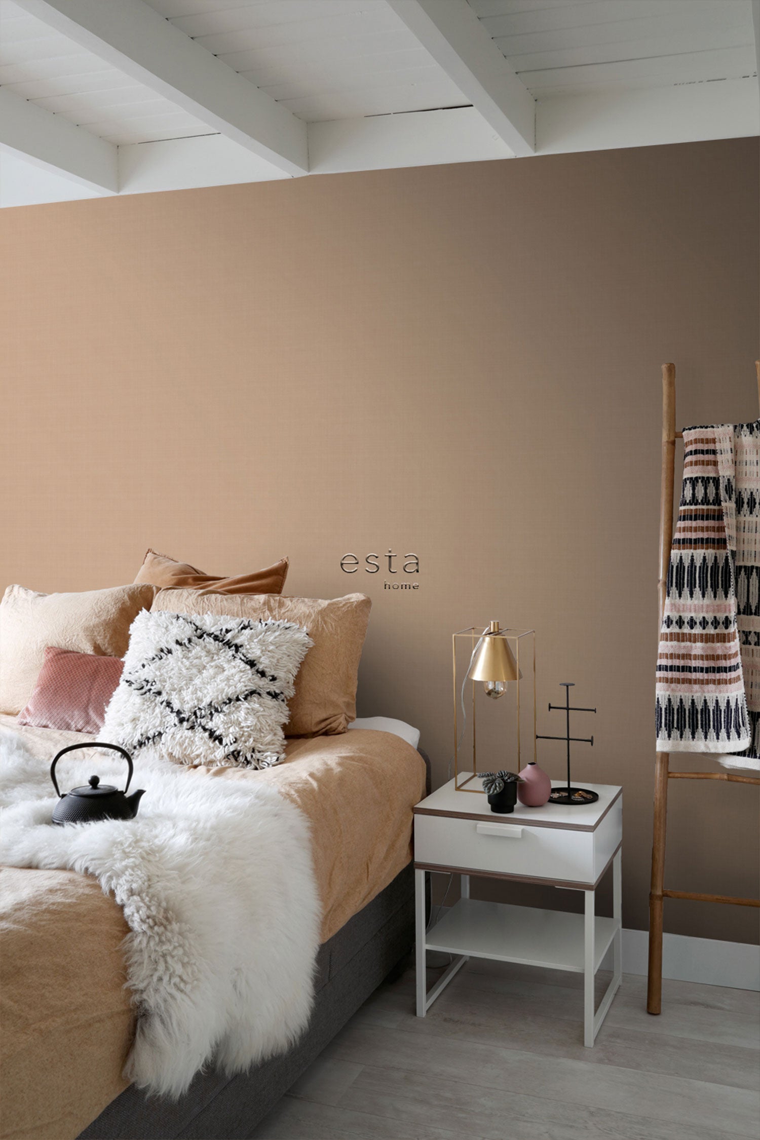 Brown non-woven wallpaper with a grid pattern 139473, To the Moon and Back, Esta Home