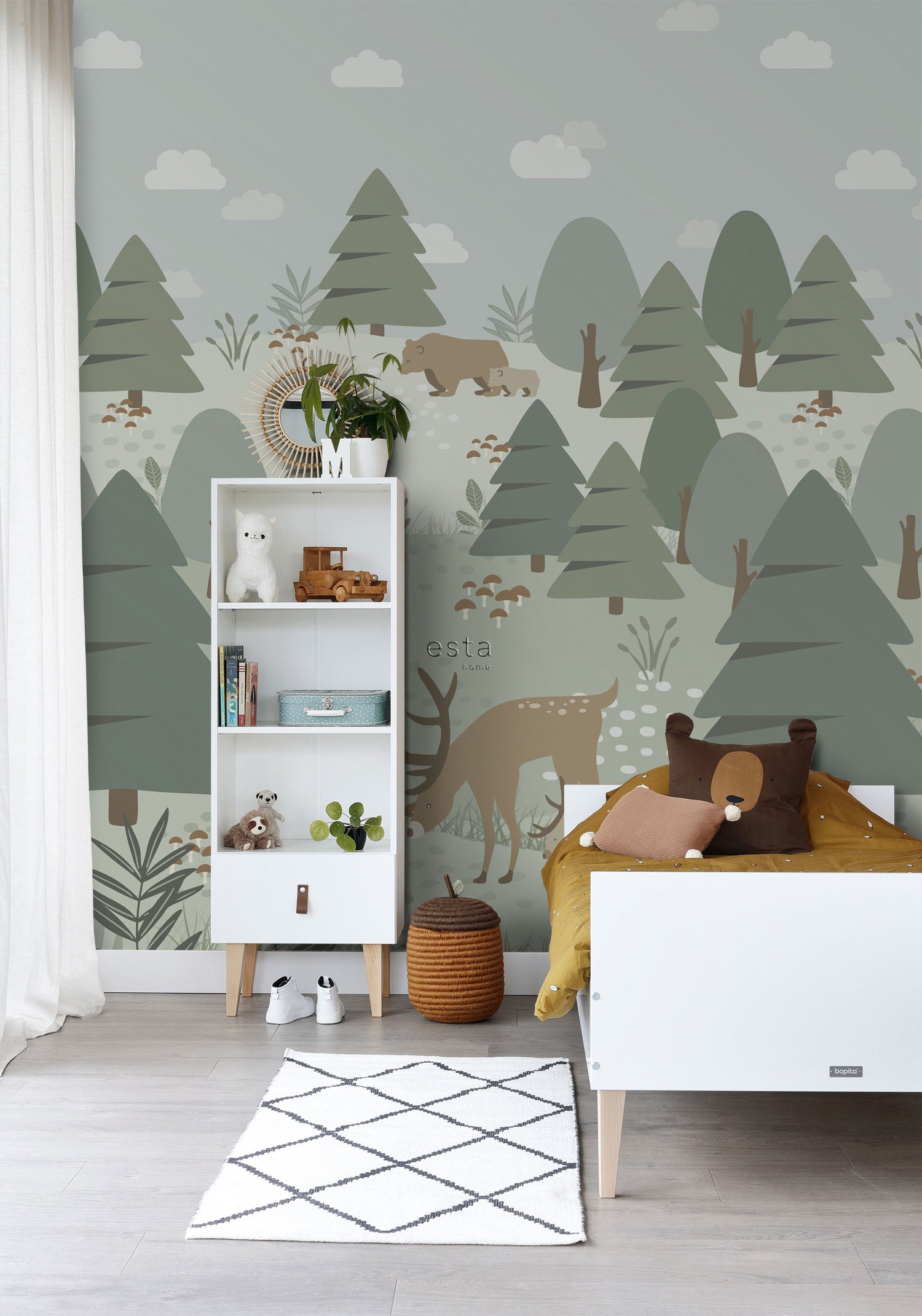 Children's wall mural with forest animals, 159257, To the Moon and Back, Esta Home