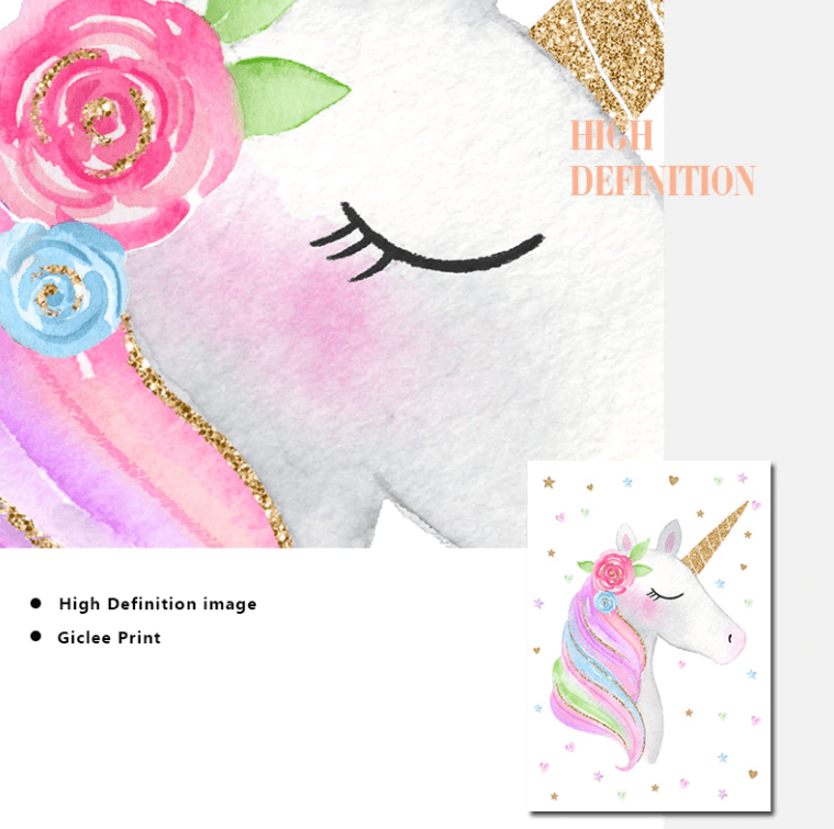 Rainbow Unicorn Nursery Canvas Posters