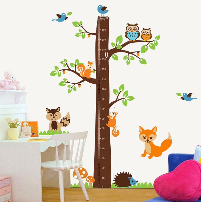 Cartoon Wall Decal Squirrel Tree Height Meter