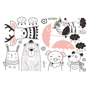 Cartoon Wall Decals Winter Warm Animals