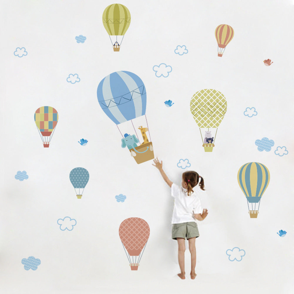 Cartoon Wall Decals Hot Air Balloons in Clouds