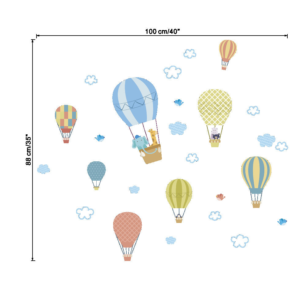 Cartoon Wall Decals Hot Air Balloons in Clouds