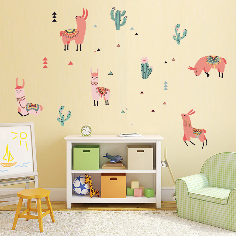 Cartoon Wall Decal Pink Alpaca