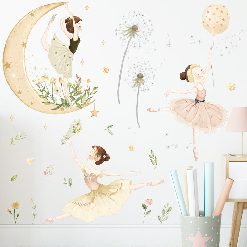 Cartoon Wall Decal Watercolor Moon Dancers