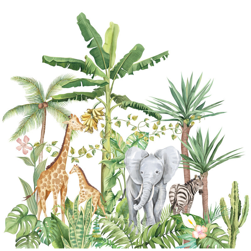 Cartoon Wall Decals Nordic Plants Elephant Giraffe