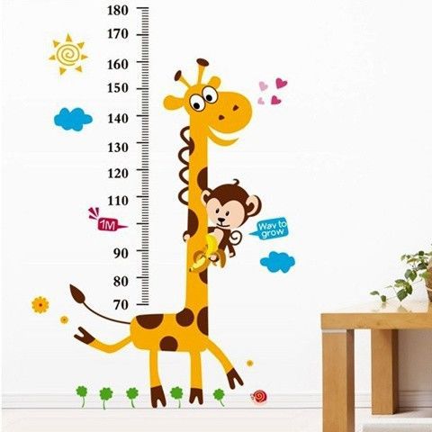 Cartoon Wall Decal Giraffe Monkey Height Meter