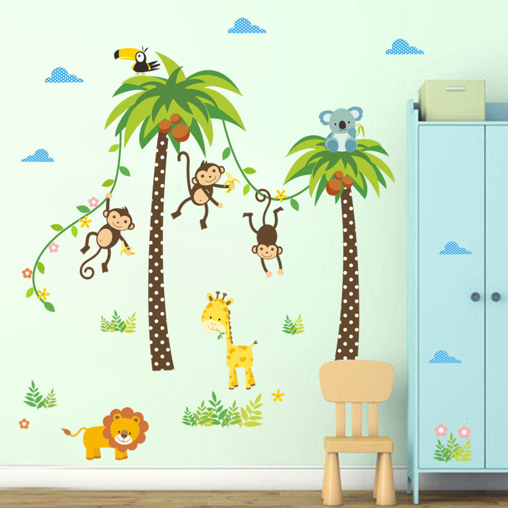 Cartoon Wall Decals Coconut Tree Monkeys