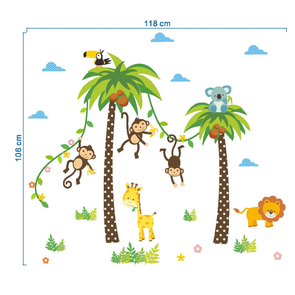 Cartoon Wall Decals Coconut Tree Monkeys