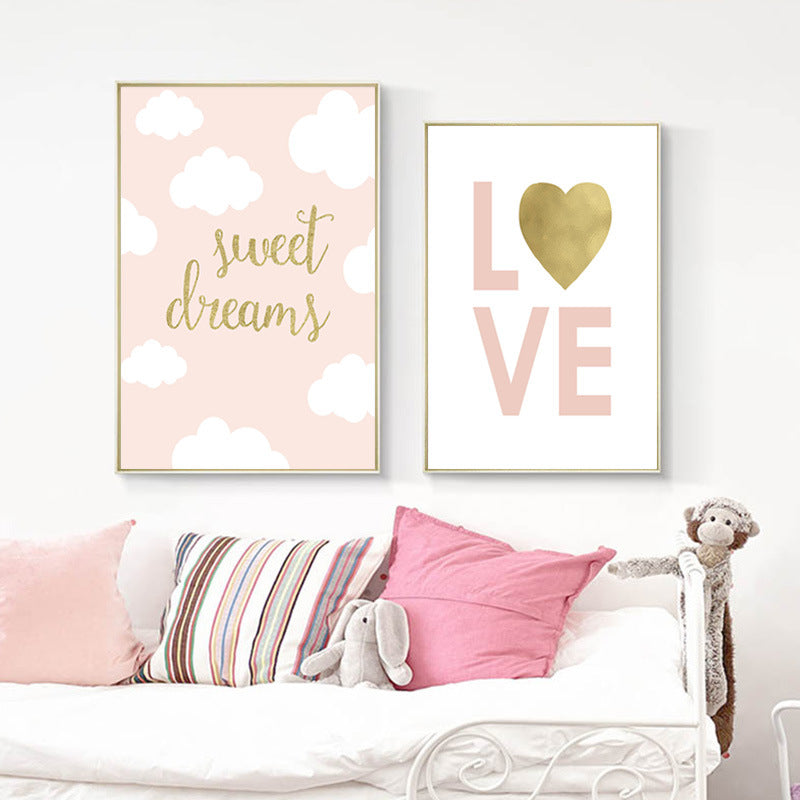 Pink Cartoon Wall Paintings Children'S Room Decoration Painting Core Warm Bedroom Frameless Painting Restaurant Mural