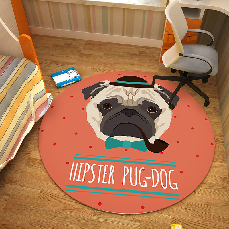 Cute Round Carpet Hipster Pug-Dog