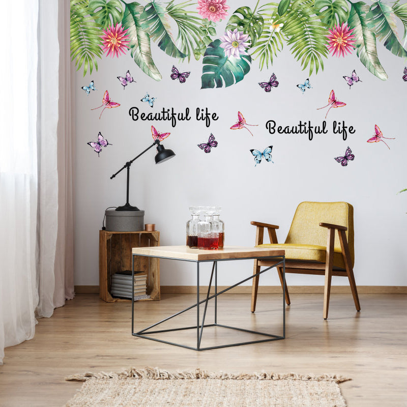 Wall Decal Green Plants Butterflies