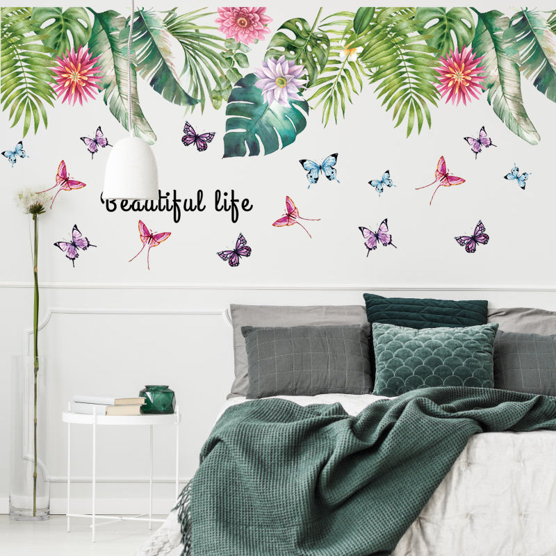 Wall Decal Green Plants Butterflies