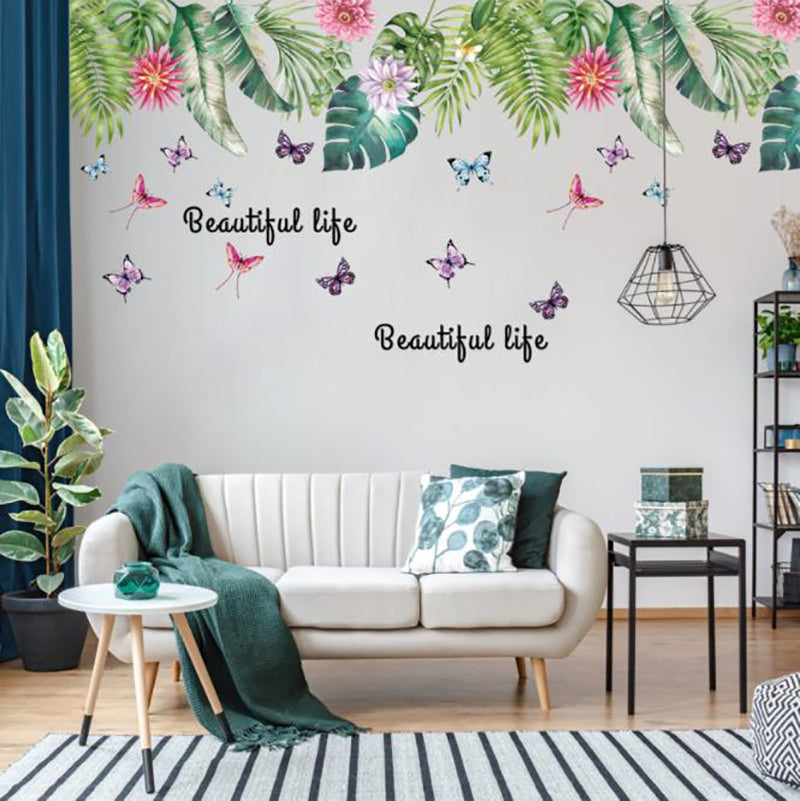 Wall Decal Green Plants Butterflies