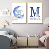 Personalized Blue Nursery Baby Boy Name Print Wall Art Canvas Painting