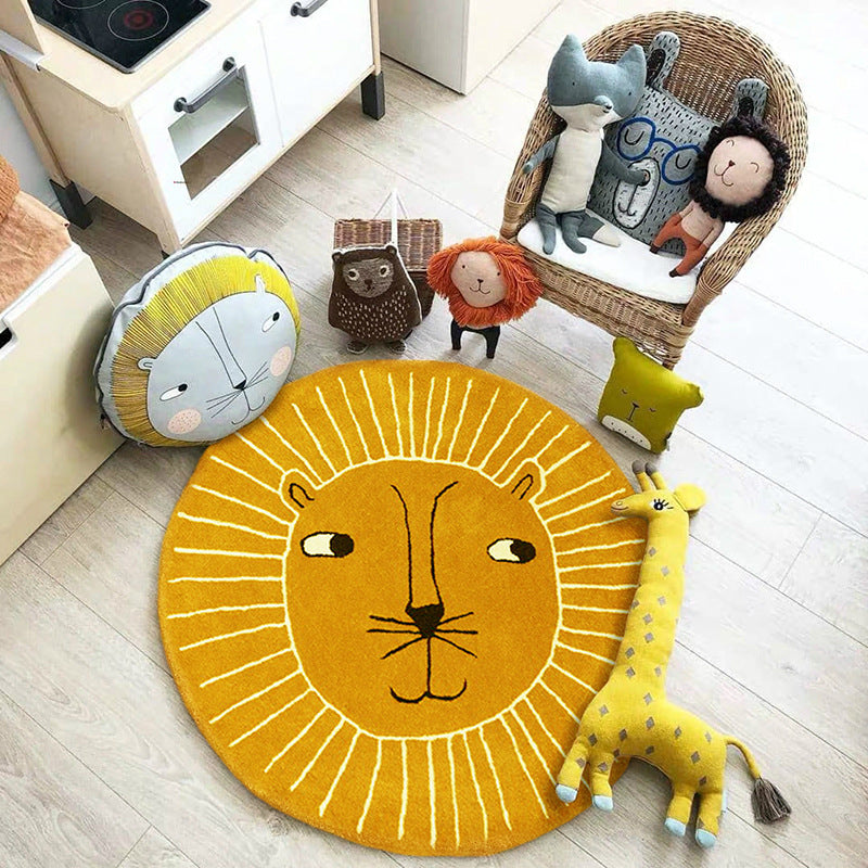 Cartoon Round Nursery Rug Little Lion