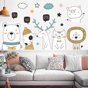 Cartoon Wall Decals Winter Warm Animals