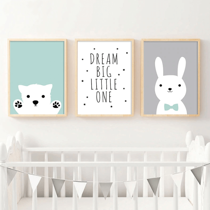 Kawaii Bear And Rabbit Nursery Canvas Posters