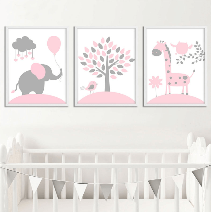 Pink Animals Nursery Canvas Posters