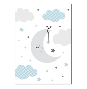 Cartoon Moon Clouds Nursery Canvas Posters