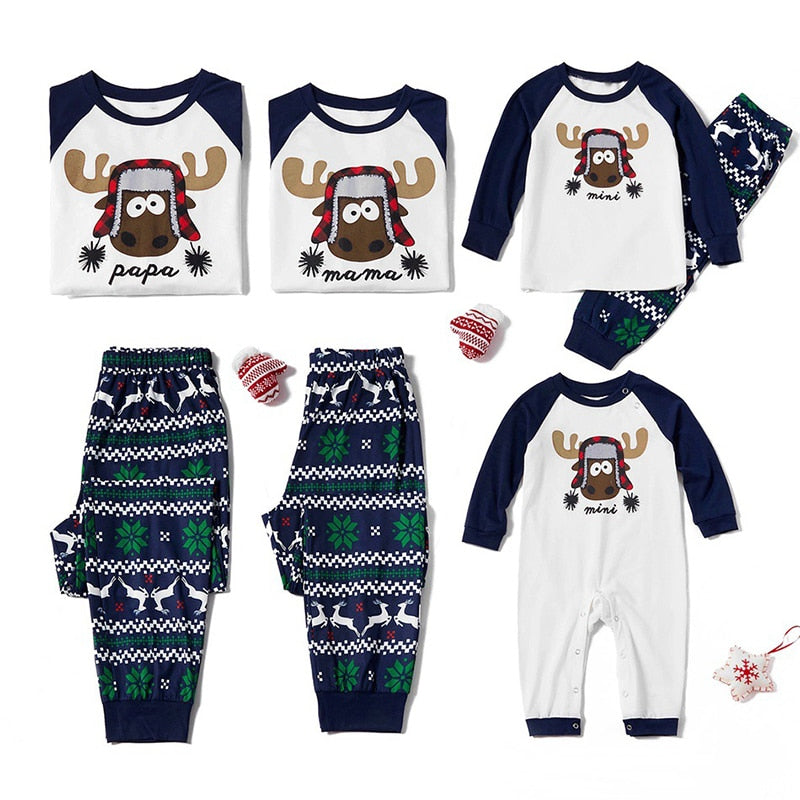 Matching Christmas Pajamas Family Set - Deer With Hat