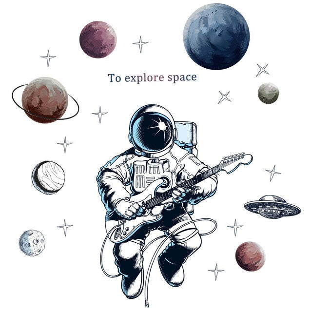 Cartoon Wall Decals Cosmonaut and Planets