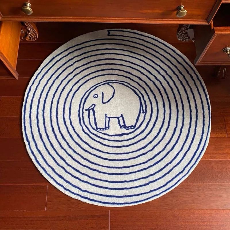 Nursery Area Round Rug Circle Elephant