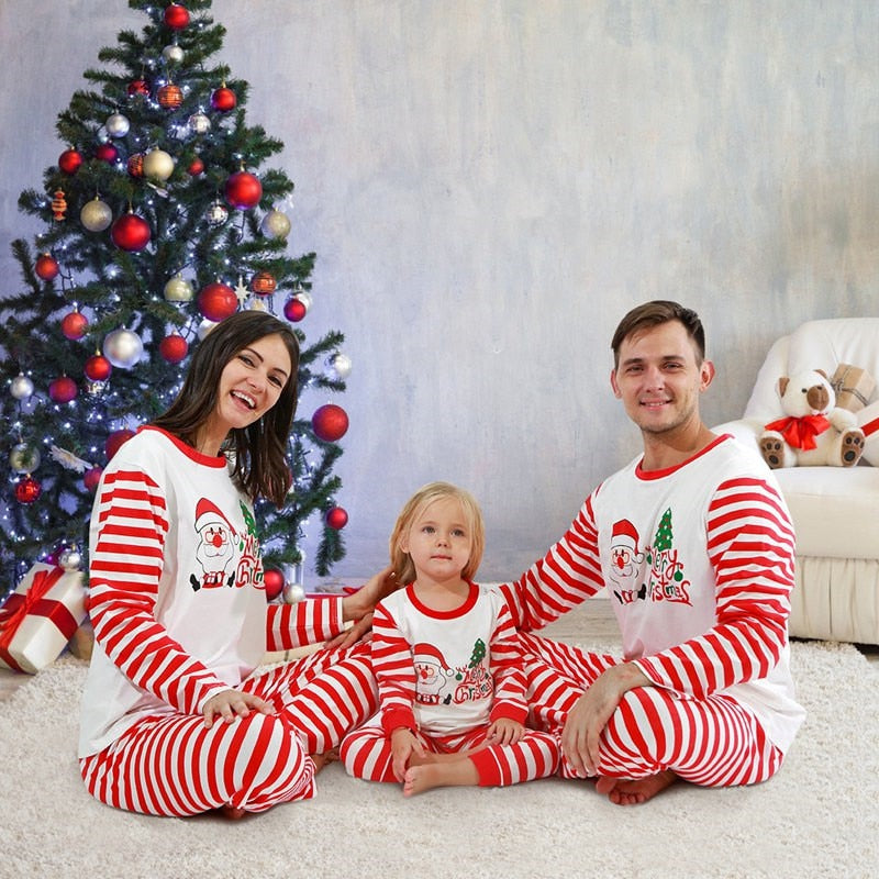 Matching Christmas Pajamas Family Set - Red Stripes Santa