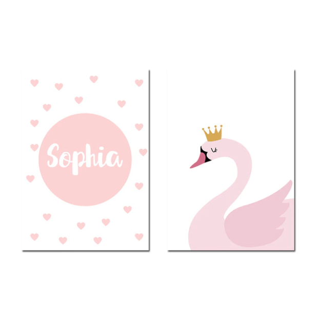 Personal Name And Swan Nursery Canvas - Customizable