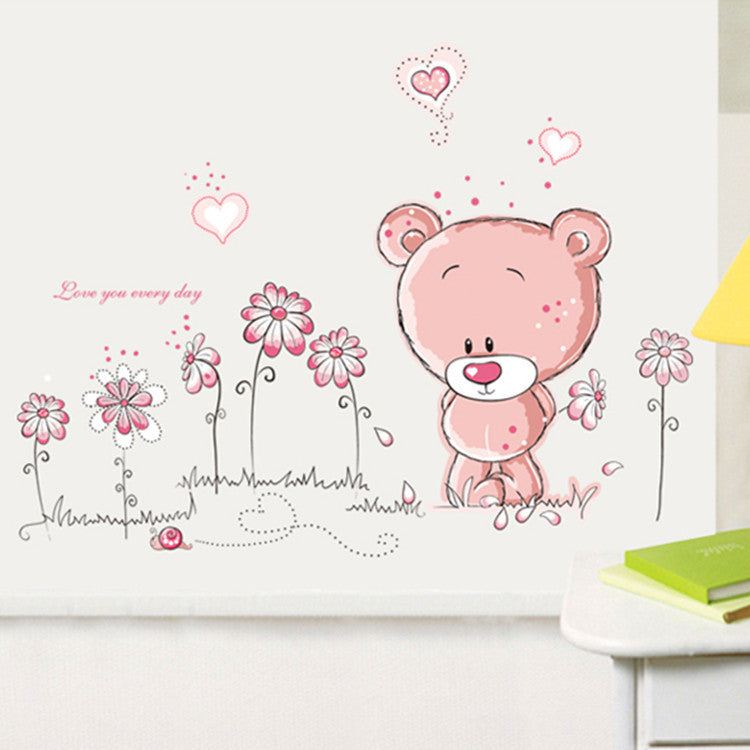 Cartoon Wall Decal Cute Pink Bear