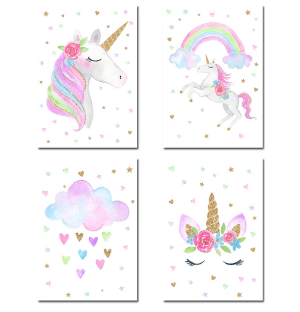 Rainbow Unicorn Nursery Canvas Posters