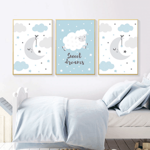 Cartoon Moon Clouds Nursery Canvas Posters