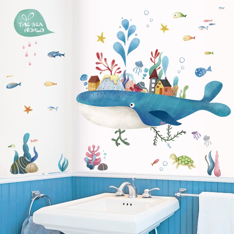 Cartoon Wall Decal Fairy Whale Island