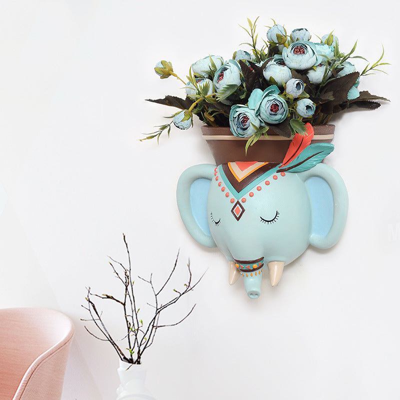 Indian Style Wall Mounted Plant Pot Wall Hanging Succulent Pots Cartoon Animal Shape Resin Indoor Flower Pots for Home Decor